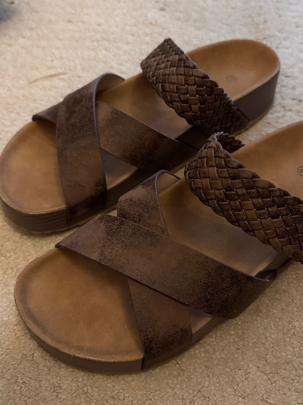 Braided Strap Brown Women’s Slide Sandals